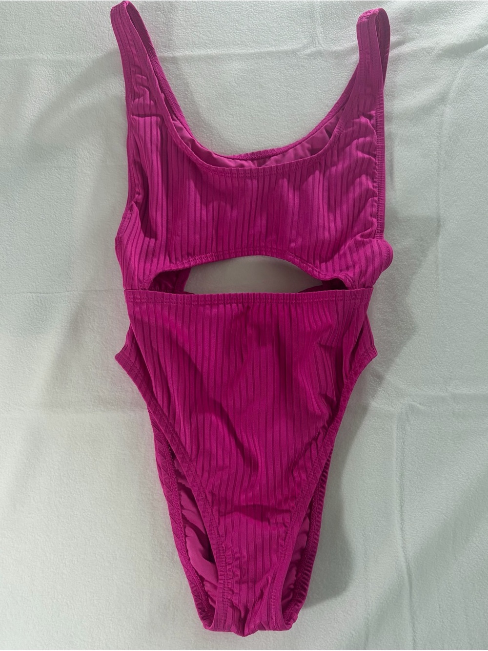 BCBG Ribbed Cutout One-Piece Swimsuit - Bright Magenta